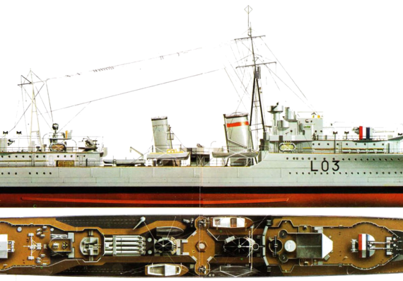 Корабль HMS Cossack [Destroyer] (1941) - чертежи, габариты, рисунки
